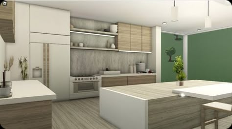 4x6 Bloxburg Kitchen, Minimalist Kitchen Bloxburg, Bloxburg Minimalist Living Room, Bloxburg Interior Modern, Bloxburg Appartement Layouts, Bloxburg House Kitchen Ideas, Bloxburg House Living Room, Bloxburg Minimalist House, Bloxburg Classroom Ideas