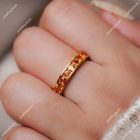 Orange Sapphire Ring / 14K Solid Gold Sapphire Ring / Sapphire Ring / Gift for Her / Sapphire Band Ring / Wedding Band/ Orange Sapphire Ring - Etsy Orange Rings, Orange Sapphire Ring, Sapphire Band Ring, Orange Ring, Gold Sapphire Ring, Sapphire Wedding Band, Ring Sapphire, Orange Stone, Sapphire Band