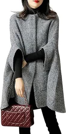 chouyatou Women's Elegant Plaid Poncho Single Breasted Winter Casual Wool Blend Cape Cloak Coat Plaid Poncho, Winter Casual, Luxury Store, Cloak, Single Breasted, Best Sellers, Cape, Wool Blend, Plaid