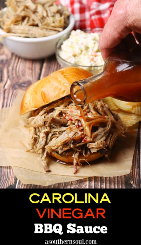 Carolina Vinegar Bbq Sauce, North Carolina Bbq Sauce, Vinegar Based Bbq Sauce, Pulled Pork Sauce, Vinegar Bbq Sauce, Carolina Bbq Sauce, A Southern Soul, Homemade Bbq Sauce Recipe, Pork Sauce