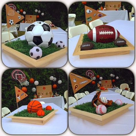 Pompomcreations on Instagram: "Pompomcreations!! All star baby shower centerpieces🏈🏀⚽️⚾️" All Sports Centerpieces, Sport Party Centerpieces, Sports Birthday Party Centerpieces, Sports Party Decorations Centerpieces, Sport Theme Centerpieces, Sports Theme Centerpiece Ideas, Sports Themed Centerpieces Diy, All Star First Birthday Party, Sport Centerpieces Ideas