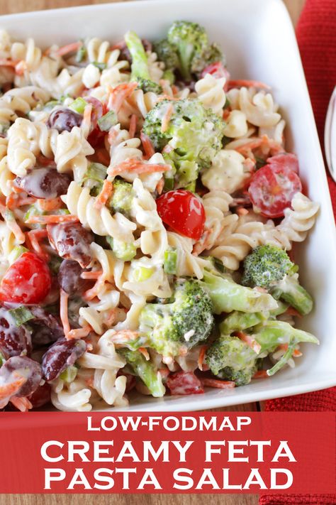 Low FODMAP Creamy Feta Pasta Salad - Delicious as it Looks Creamy Feta Pasta, Fodmap Recipes Lunch, Fodmap Slow Cooker, Low Fodmap Vegetables, Inflammation Diet Recipes, Fodmap Recipes Dinner, Low Fodmap Recipes Dinner, Fodmap Friendly Recipes, Feta Pasta Salad