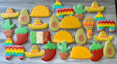 Cinco Birthday Party, Fiesta Birthday Cookies, Fiesta Theme Cookies, Cutout Cookie, The Perfect Cookie, Mexican Birthday Parties, Theme Cookies, Fiesta Birthday Party, Mexican Birthday