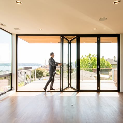 Sliding Glass Doors - Exterior & Interior Sliding Doors | LaCantina Doors Folding Patio Doors, Folding Glass Doors, Bifold Door, Door Blinds, Sliding Glass Doors, Wedding Outdoor, Folding Doors, Barn Doors Sliding, Bifold Doors