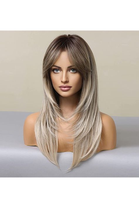 Blond Ombre, Grey Blonde, Wine Red Hair, Bangs For Women, Blonde Wigs, Blonde Layers, Long Natural Hair, Brown Blonde Hair, Golden Blonde