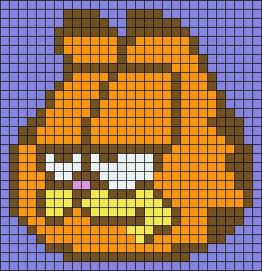 Alpha pattern #162233 | BraceletBook Garfield Pixel Art Grid, Garfield Grid Pattern, Gudetama Alpha Pattern, Character Alpha Pattern, Crochet Tapestry Pattern Grid, Garfield Cross Stitch Pattern, Alpha Pattern Spongebob, Garfield Perler Bead Patterns, Cartoon Alpha Pattern