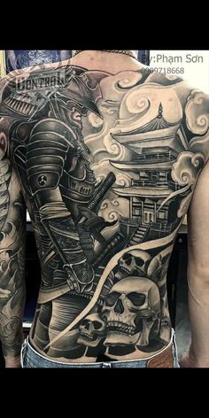 Japanese Samurai Back Tattoo, Samurai Full Back Tattoo, Japanese Warrior Tattoo Design, Tattoos Down The Spine, Japanese Tattoo Back, Back Tattoo Japanese, Samurai Back Tattoo, Tattoo Full Back, Warrior Tattoo Design