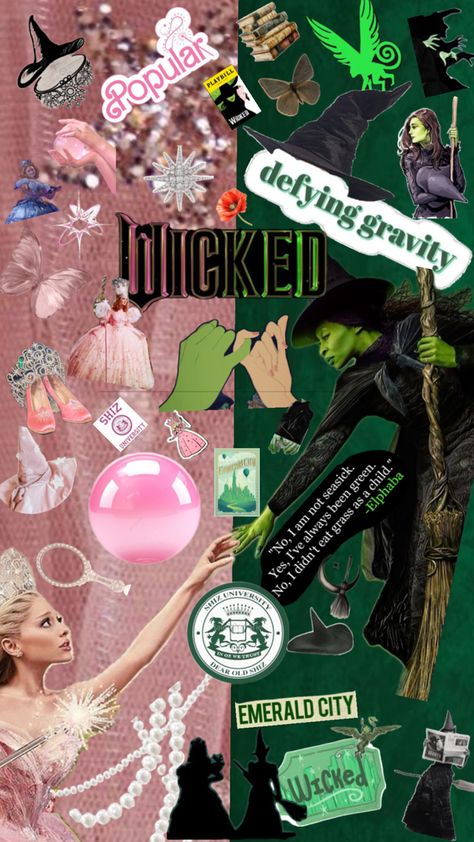 Wicked 2024, Wicked Wallpaper, Pink And Green Wallpaper, Musical Fanart, Theme Iphone, Elphaba And Glinda, Wicked The Musical, Wicked Movie, Glinda The Good