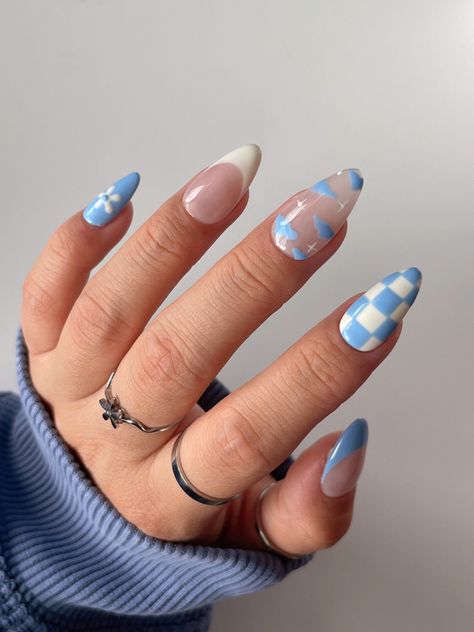 Light Blue Nails, Cute Simple Nails, Cute Gel Nails, Blue Spring, Spring Nail, Fire Nails, Pretty Acrylic Nails, Chic Nails, Short Acrylic Nails