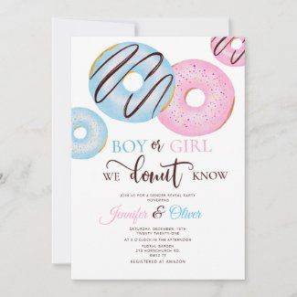 Donut Gender Reveal, Gender Reveal Party Games, Fun Baby Announcement, Gender Reveal Themes, Pink Donut, Blue Invitation, Gender Reveal Party Decorations, Gender Reveal Decorations, Pink Donuts