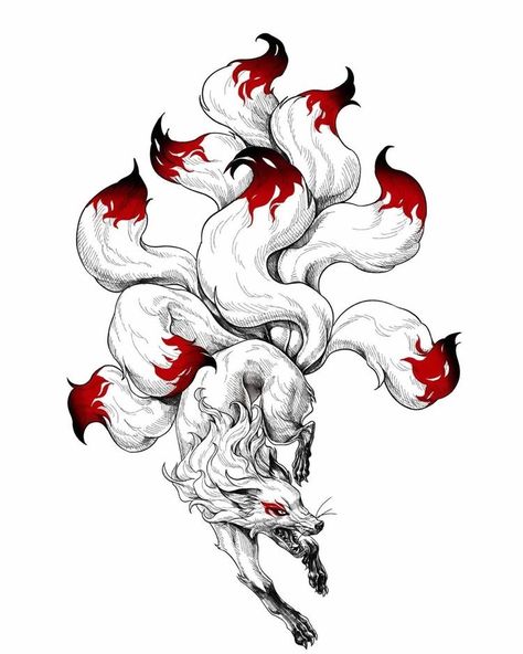 Nine Tale Fox Tattoo, Kitsune Tattoo Men, Ninetales Tattoo, Nine Tail Fox Tattoo Design, Kurama Tattoo Design, Nine Tail Fox Tattoo, Kitsune Sketch, Kitsune Fox Art, Kitsune Tattoo Design