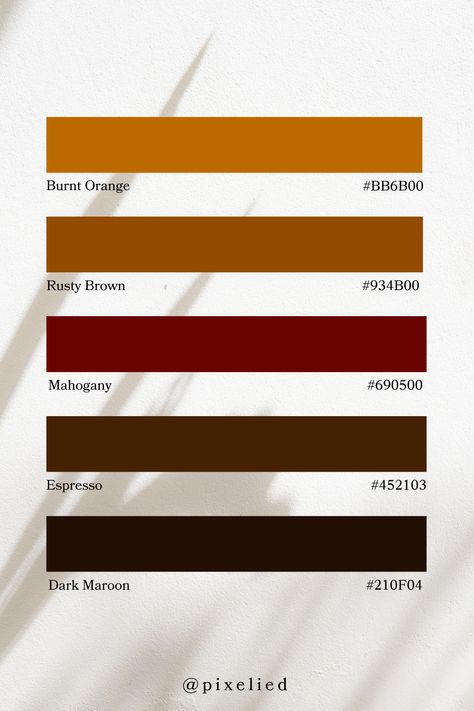 From the fiery hues of Burnt Orange to the deep richness of Espresso, this palette captures the essence of cozy evenings by the fireplace, offering warmth and comfort in every shade.