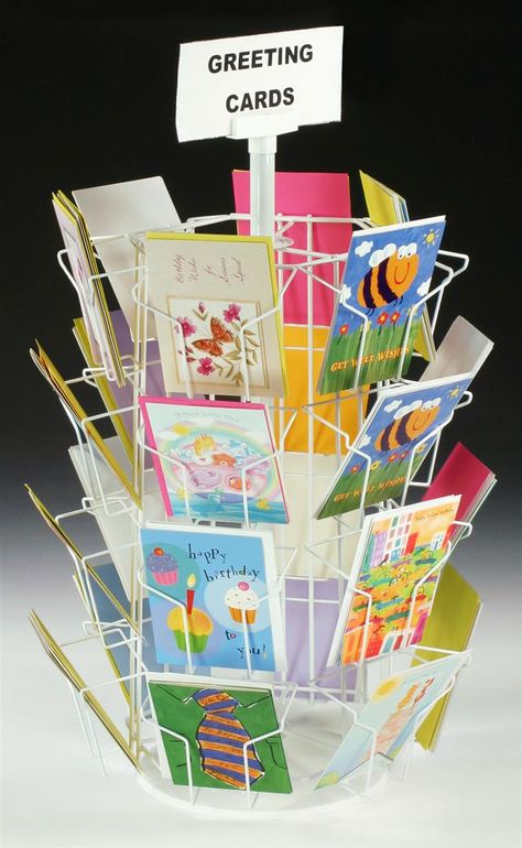 Rotating Greeting Card Display w/ Sign Clip, Countertop, 24 Pockets - Black Wire Display Stand, Merchandise Display, Table Top Display Stand, Greeting Card Display, Fair Booth, Craft Fairs Booth, Countertop Display, Market Stall, Wire Racks