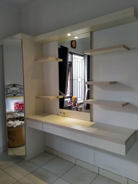 Meja rias,  lapisan hpl K. Q furniture Tempat Tv, Room Organization, Modern Kitchen, Standing Desk, Loft Bed, House Ideas, House Design, Desk, Bedroom