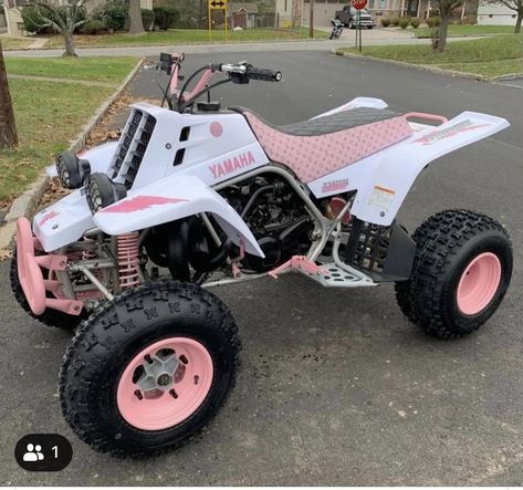 Atv Bike 4 Wheelers, Pink Four Wheeler, Pink Dirt Bike, Four Wheeler, Motocross Love, Cool Dirt Bikes, Motorcross Bike, Yamaha Banshee, Bike Aesthetic