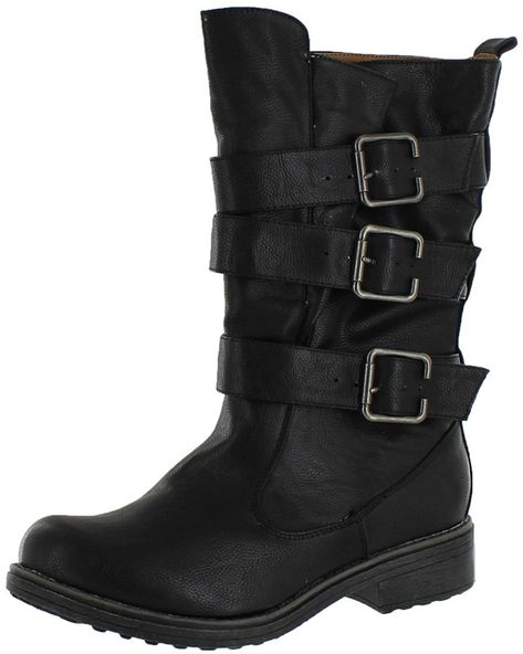 RAGGAE-01 Strappy Buckle Mid Calf Combat Boot - Black - CL116RRQ4ST - Women's Shoes, Boots, Mid-Calf  #fashion #style #shoes #ootd #fashionwomen #shopping #Mid-Calf Boots Midcalf, Brown Ankle Boots Outfit, Boots With Straps, Biker Outfits, Brown Boots Outfit, Ankle Boots Outfit, Butch Fashion, Women's Mid Calf Boots, Dr Martens Outfit