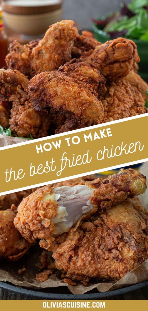 Making delicious buttermilk fried chicken doesn’t have to be intimidating! Love Crispy Fried Chicken but can never get it right at home? Always end up with a bland, dry and soggy mess? No more! Follow my tips and you’ll have the crispiest, juiciest chicken ever! No fryer needed for your new favorite homemade crispy fried chicken. Instant Pot Recipes Fried Chicken, Flour Mixture For Fried Chicken, Brandy Fried Chicken, Homemade Fried Chicken Recipe, How To Cook Fried Chicken, How To Make Fried Chicken, Fried Chicken Deep Fryer, Kfc Extra Crispy Fried Chicken Recipe, French Fried Chicken