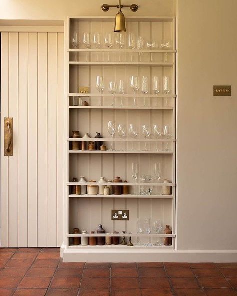 Kitchen Open Shelving Floor To Ceiling, Full Wall Kitchen Shelves, Kitchen Narrow Shelves, Shallow Shelves Kitchen, Floor To Ceiling Shelves Kitchen, Shallow Kitchen Wall Storage, Unique Kitchen Shelving Ideas, Shallow Kitchen Shelves, Shallow Built In Shelves