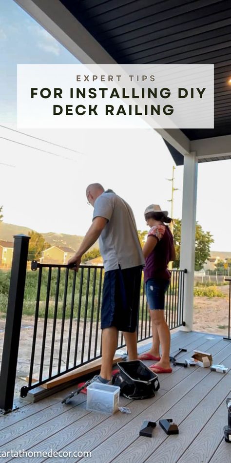 Dreaming of a deck makeover but not sure where to start with railing installation? Look no further! Our expert tips will guide you step by step through the DIY deck railing process, ensuring you create a beautiful and secure new space for your family to enjoy. Ready for your new deck transformation? Head over to my blog for details! Deck With No Railing Design, Deck Railing Design Wood, Diy Front Porch Railing Ideas, Inexpensive Deck Railing Ideas, Porch Railing Ideas Diy Cheap, Deck Railings Ideas, Porch Without Railing, Diy Deck Railing Ideas, Diy Deck Railing