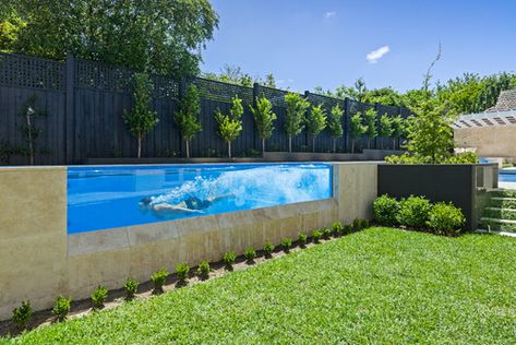 Seven of the most stunning swimming pools around Australia Kleiner Pool Design, Pool Shapes, Pool Landscape Design, Swimming Pool House, Glass Pool, Small Pool Design, Rectangular Pool, Backyard Pool Landscaping, Backyard Pool Designs