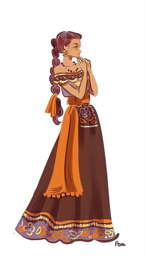 Latin American Traditional Clothing, Unique Hair Inspiration, Village Clothes Drawing, Nomad Character Design, Hispanic Character Design, Royal Character Design, Indian Character Design, Indian Oc, Princess Character Design