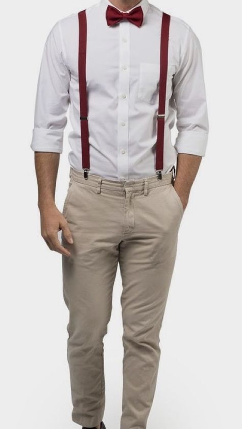 Chambelanes Outfits, Beige Trouser, Suspenders Fashion, Bridal Entourage, Men's Suspenders, Maroon Suit, Red Suspenders, Classy Outfits Men, Beige Suits