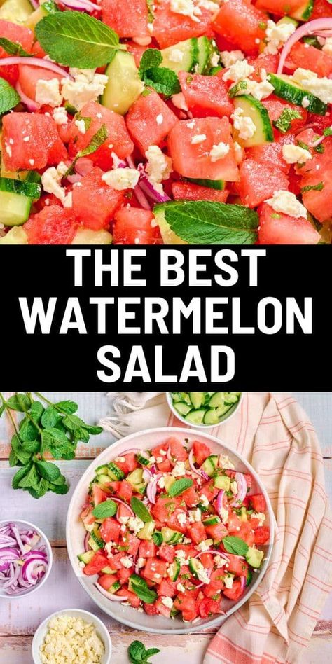 Watermelon Salad Best Watermelon Salad, Watermelon Goat Cheese Salad, Watermelon Basil Salad, Watermelon Feta Salad Recipes, Watermelon Basil, Best Watermelon, Watermelon Salad Recipes, Basil Salad, Salad With Feta