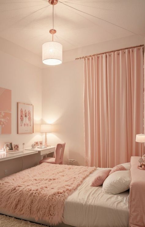 White Girls Bedroom, White Gold Bedroom, Gold Girls Room, Light Pink Rooms, Light Pink Bedrooms, Rose Gold Bedroom, Gaming Aesthetic, Gaming Bedroom, Gold Bedroom Decor