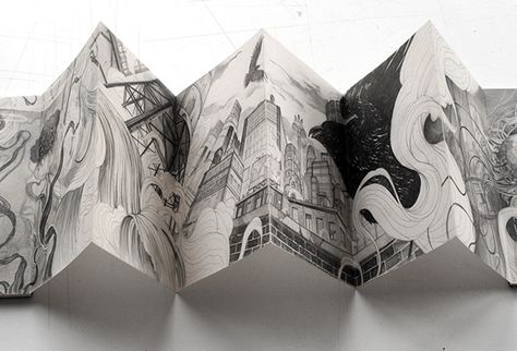 Thomas Cian The Journey - Accordion book on Behance Thomas Cian, Accordian Book, Single Drawing, Concertina Book, Art Zine, Accordion Book, Zine Design, Creative Books, Artist Sketchbook