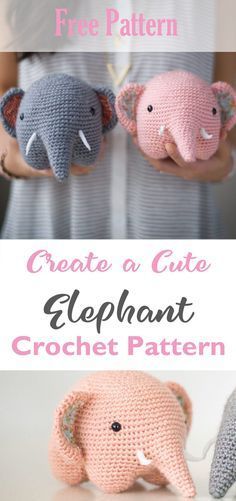 Crochet Elephant Pattern, Crochet Critters, Crochet Stuffies, Crochet Stuffed Animals, Easy Crochet Animals, Crochet Plushies, Pola Amigurumi, Crochet Plush, Things To Crochet