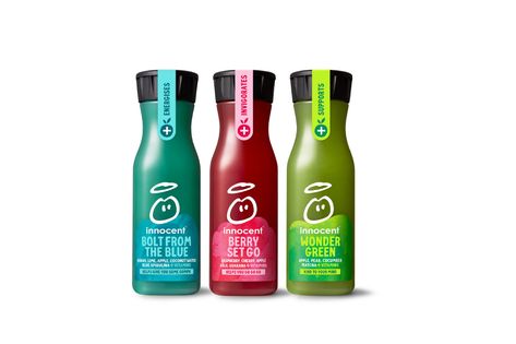 Innocent launches Innocent Plus vegan juices! Innocent Juice, Innocent Drinks, Vegan Juice, Blue Juice, Blue Spirulina, Drinks Packaging Design, Blue Drinks, Juice Packaging, Vegan Smoothies