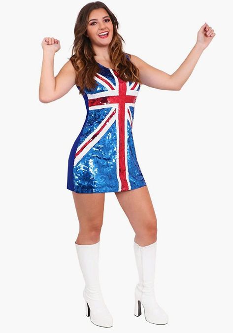 Here are some royal fancy dress ideas for your Jubilee weekend of fun… Fancy Dress Costumes For Women, Plus Size Fancy Dresses, 90s Fancy Dress, Union Jack Dress, Geri Halliwell, Jack Flag, Dress Costume, Fancy Dress Costumes, Spice Girls