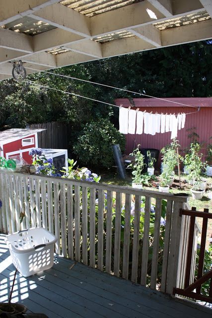 What is Emily Up To?: Pulley Clothesline Combining Households, Pulley Clothesline, Laundry Room Door, Laundry Lines, Clothes Lines, Deck Features, Laundry Room Doors, Front Fence, Diy Laundry