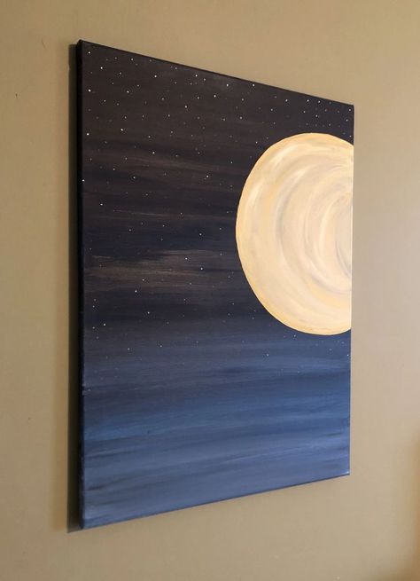 Landscape Simple, Chalk Painting, Small Canvas Paintings, Simple Canvas Paintings, Cute Canvas Paintings, Easy Canvas Art, Easy Canvas Painting, Moon Painting, Canvas Painting Designs