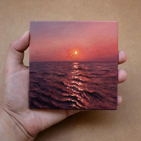 Sky Painting Ideas, Beautiful Dawn, Mini Toile, Mini Oil Painting, Fall Canvas Painting, Canvas Oil Painting, Sunset Ocean, Canvas Painting Designs, Acrylic Painting For Beginners