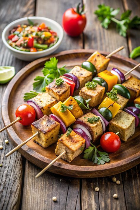 5 Simple Steps to Make Grilled Vegan Kebabs with Tofu Grilled Vegan, Vegan Kebab, Vegan Moussaka, Vegan Fajitas, Kebabs On The Grill, Vegetable Skewers, Grilled Tofu, Marinated Tofu, Chickpea Stew