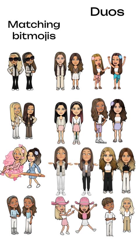 Pretty Bitmoji Ideas, Aesthetic Zepeto Character, Bitmoji Outfits Baddie, Snapchat Best Friends, Cute Snapchat Bitmoji Ideas, Emoji Clothes, Snapchat Avatar, Bitmoji Outfits, Bestie Outfits