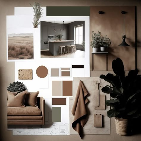 Materials And Textures Interior Design, Minimal Villa Interior Design, Concept Home Design, Dark Neutral Interior, Interior Swatch Board, Types Of Modern Interior Design, Dark Neutral Office, Moodboards For Interior Design, Mood Board House Design