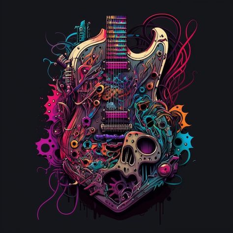 Uma guitarra colorida com uma caveira e ... | Premium Photo #Freepik #photo #instrumentos-musicais #guitarra-eletrica #guitarra #instrumental Premium Photo