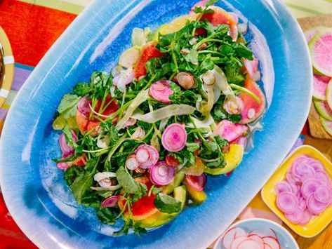 Spring Radish Salad Grapefruit Salad, The Kitchen Food Network, Geoffrey Zakarian, Honey And Soy Sauce, Radish Salad, Easter Brunch Food, Pea Salad, Spring Salad, Radishes