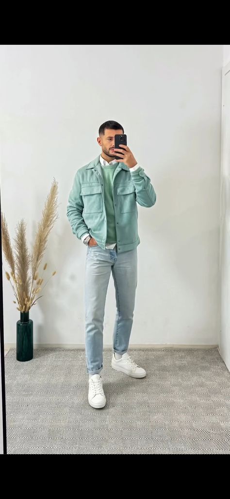 Mint Jacket, Mint Outfit, Loafers Boots, Formal Men Outfit, Smart Casual Men, Men Fashion Casual Shirts, Stylish Men Casual, Boots Sneakers, Adidas Outfit