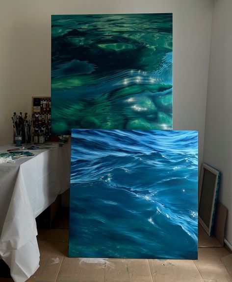 Green💚 or blue 💙? Green And Blue Painting, Water Paintings, Art Connection, Oil Painting Inspiration, Marine Art, Sea Photo, Sea Painting, Water Art, Realistic Paintings