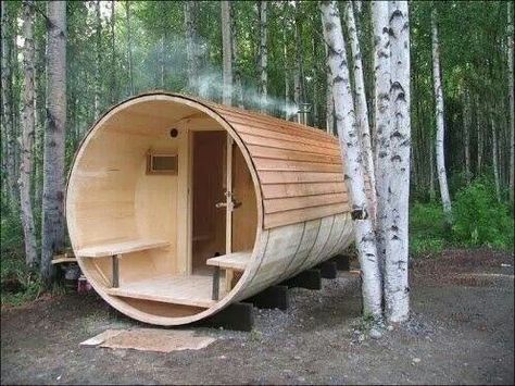 Tiny house Barrel Sauna, Red Cedar Wood, Outdoor Sauna, Little Cabin, Small Room Design, Living In Alaska, Tiny House Cabin, Cabins And Cottages, Tiny House Living