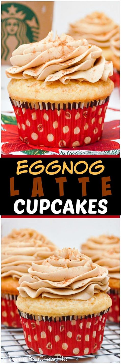 Eggnog Latte Cupcakes Eggnog Buttercream, Eggnog Cupcakes, Coffee Frosting, Eggnog Latte, Cupcakes Christmas, Easy Eggnog, Diy Easy Recipes, Eggnog Recipe, Cupcake Recipe