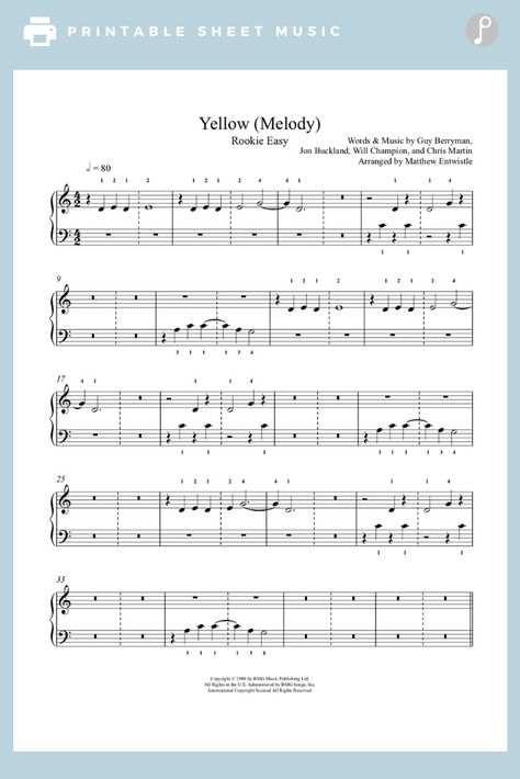 Yellow by Coldplay Piano Sheet Music | Rookie Easy Level Easy Piano Songs Sheet Music, Beginner Violin Sheet Music, Coldplay Piano, Yellow By Coldplay, Yellow Coldplay, Easy Violin Sheet Music, Piano Songs Sheet Music, Sheet Music With Letters, Coldplay Music