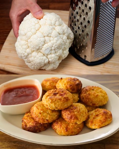 Baked Cauliflower Cheese Balls Cauliflower Balls, Cauliflower Parmesan, Hawaiian Banana Bread, Potato Frittata, Spicy Aioli, Baked Custard, Parfait Desserts, Omelette Recipe, Cauliflower Cheese