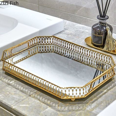 Gold Mirror Tray, Jewelry Tray Display, Frame Tray, Plate Storage, Tray Styling, Mirror Tray, Tray Organization, Metal Tray, Vintage European