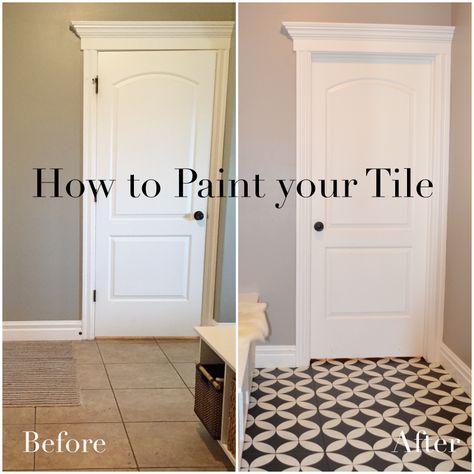 How to Paint your Tile Remingtonavenue.blogspot.com Painting Tile Floors, Ceramic Floor Tile, Painted Floor, Cement Tiles, After Pictures, Bathroom Redo, Before And After Pictures, Painted Floors, Painting Tile