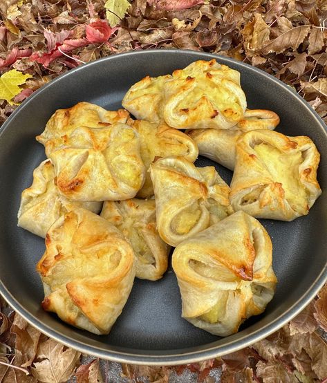 Cheesy Potato Knishes on the Traeger Potato Knishes, Knish Recipe, Cream Cheese Pastry, Chicken Bullion, Instant Potatoes, Potatoes Onions, Cheese Pastry, Cheesy Potato, Cheesy Potatoes