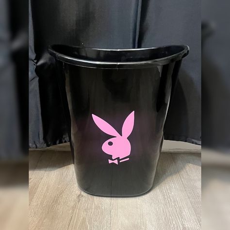 This trash can is 1.5 gallons and 8 inches tall with the player bunny rabbit on the front made to match your home decor. Subscribe with us to receive 10% Off your purchase at the link in About Us section.  Please check out my store and website for more options and to complete the look of your space. Thanks for visiting and shopping So Epic Creations! Black And Pink House Decor, Pink And Black Apartment Decor, Hot Pink Bathroom Decor, Cute Trash Can Bedroom, Mcbling Bathroom, Black And Pink Goth Room, Playboy Bunny Room Decor, Room Trash Can, Pink Black Room